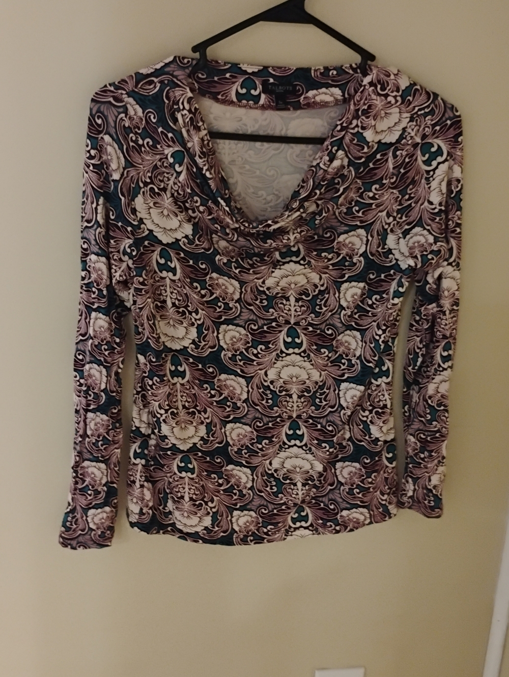 Talbots Long Sleeve Cowl Neck Print Top Size Small Petite